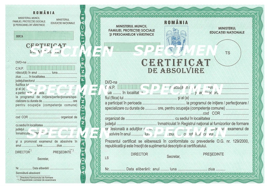 Certificat absolvire specimen